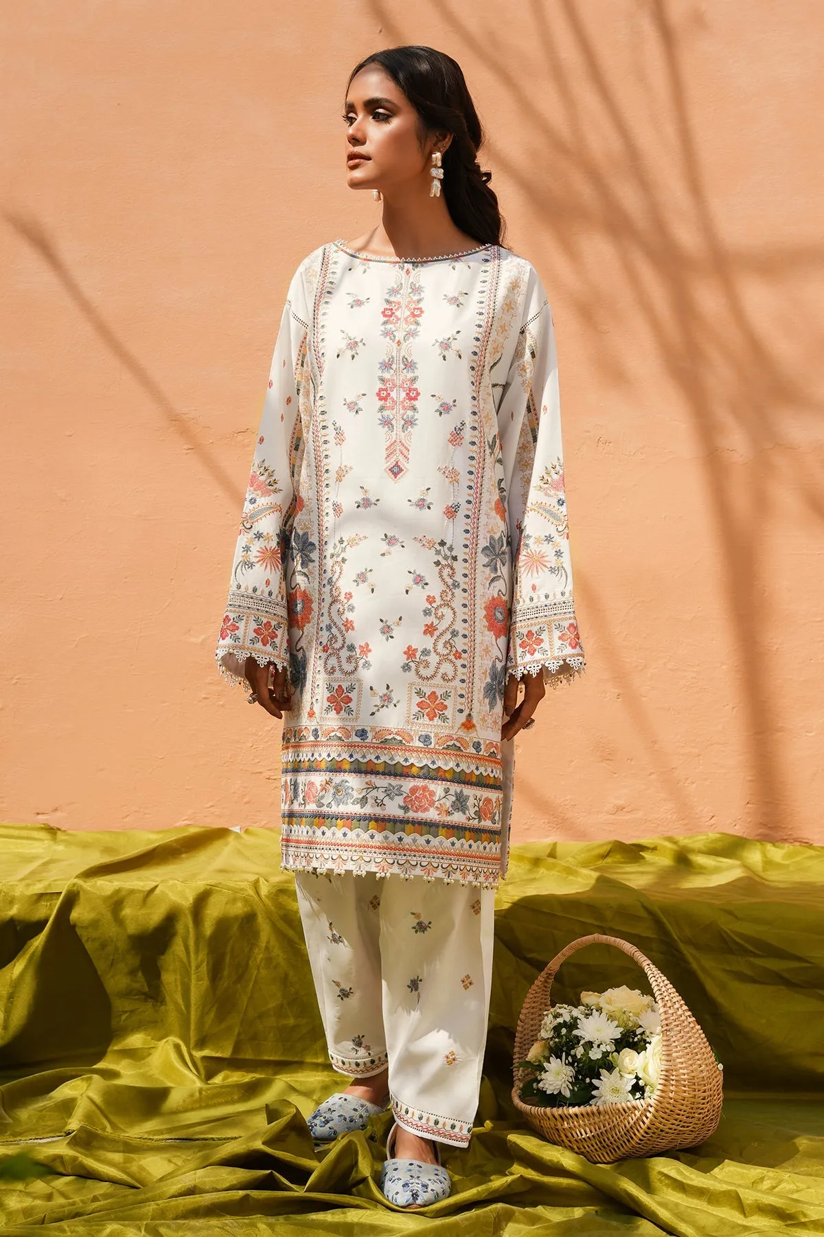 Multi Floral Embroidered Pakistani Kameez Salwar Suit with Dupatta