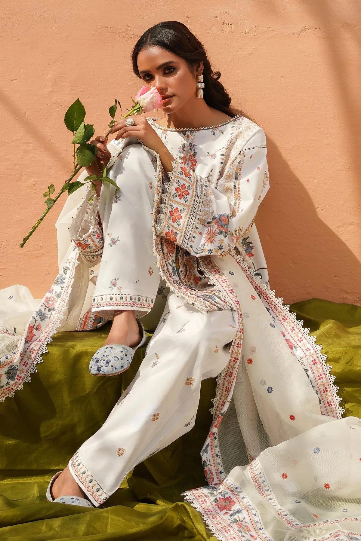 Multi Floral Embroidered Pakistani Kameez Salwar Suit with Dupatta