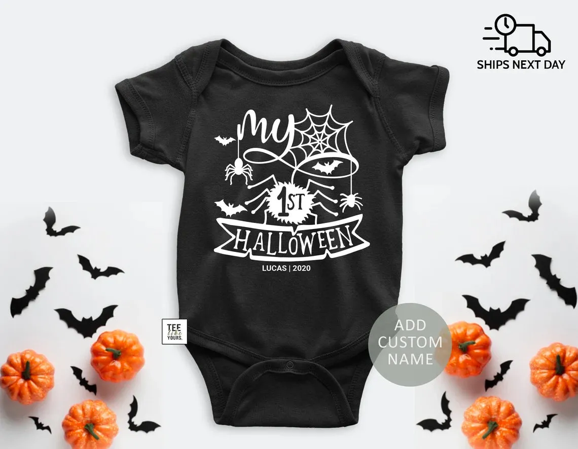 My First Halloween Baby Bodysuit with Custom Name - 1st Halloween Boy or Girl Outfit, Personalized 1st Halloween, Fall baby outfit