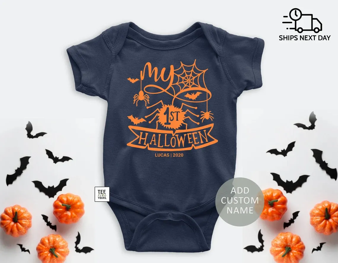 My First Halloween Baby Bodysuit with Custom Name - 1st Halloween Boy or Girl Outfit, Personalized 1st Halloween, Fall baby outfit