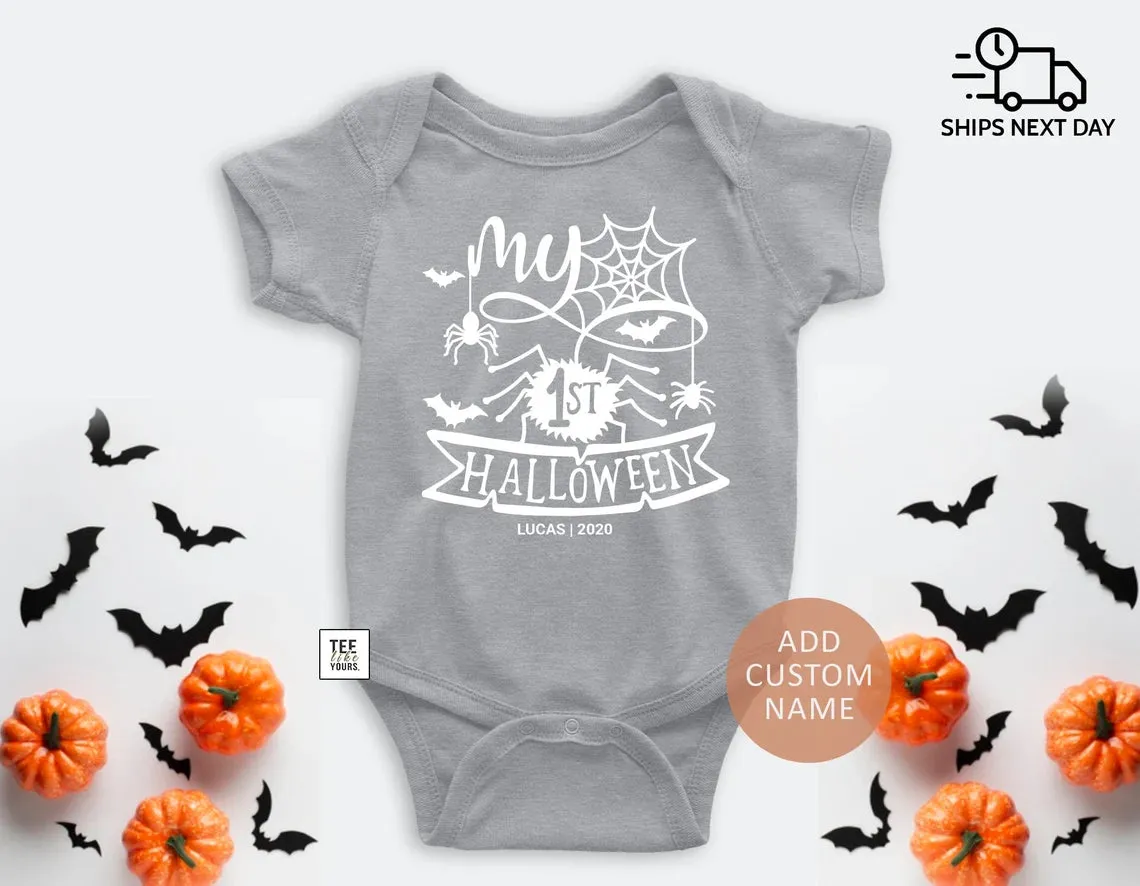 My First Halloween Baby Bodysuit with Custom Name - 1st Halloween Boy or Girl Outfit, Personalized 1st Halloween, Fall baby outfit