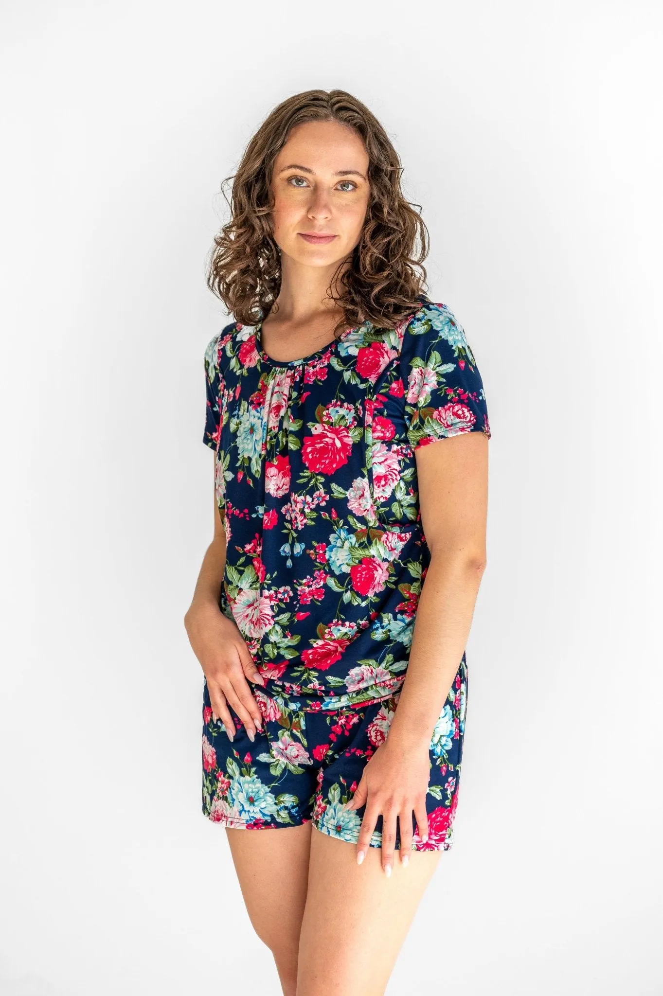 Navy Floral Shorts Maternity Nursing PJ