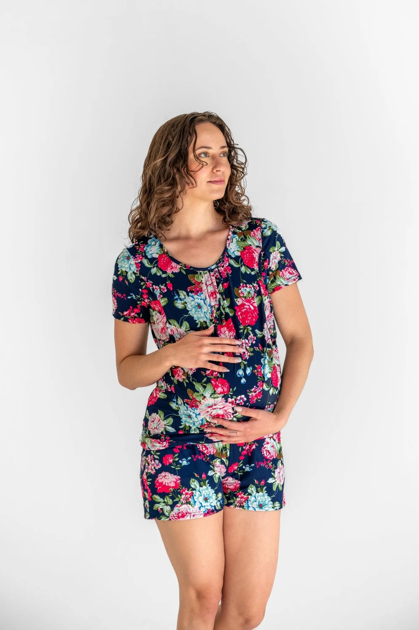 Navy Floral Shorts Maternity Nursing PJ