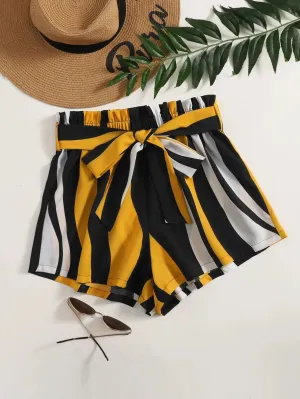 New SHEIN VCAY Paperbag Waist Belted Colorblock Shorts, Sz XS!