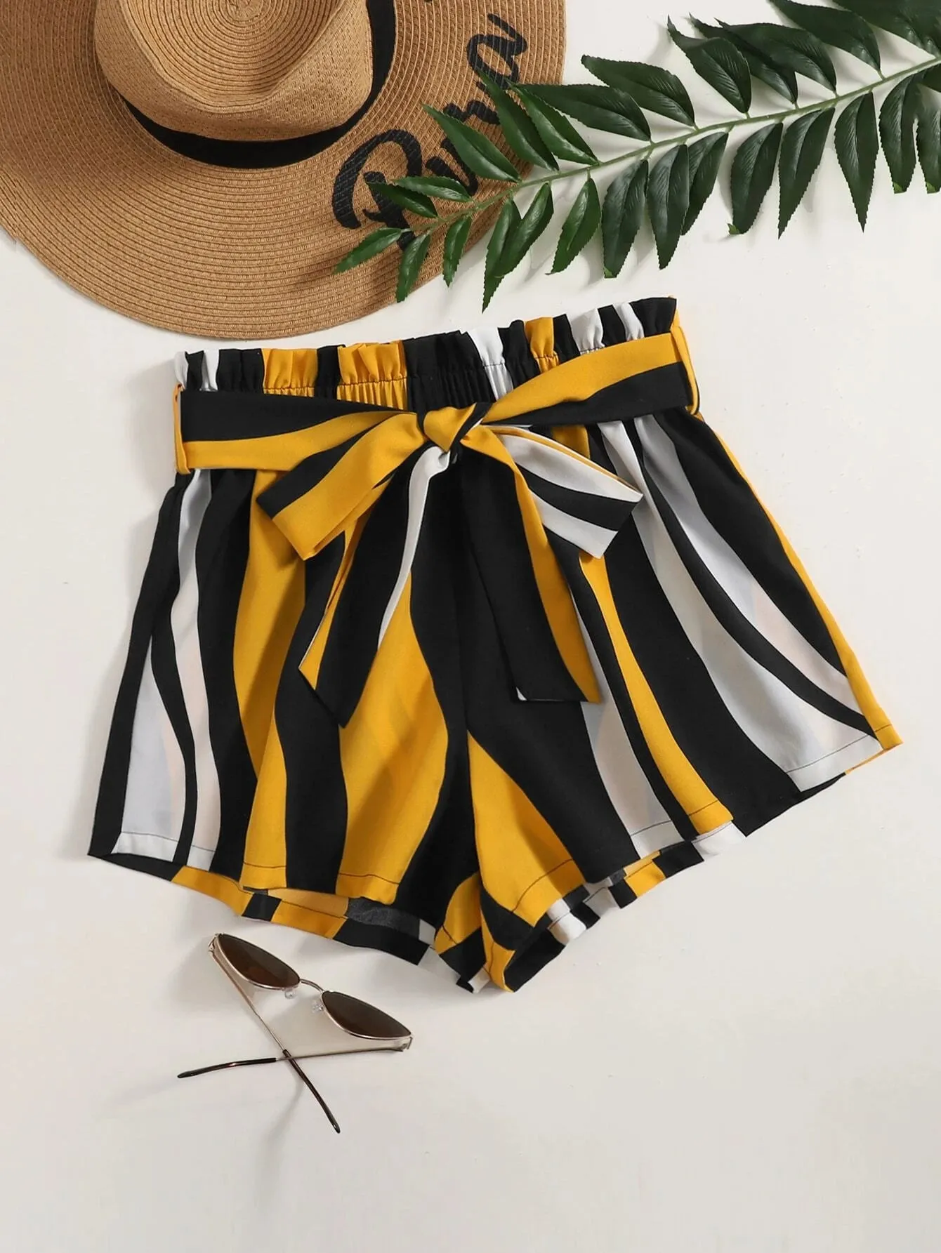 New SHEIN VCAY Paperbag Waist Belted Colorblock Shorts, Sz XS!