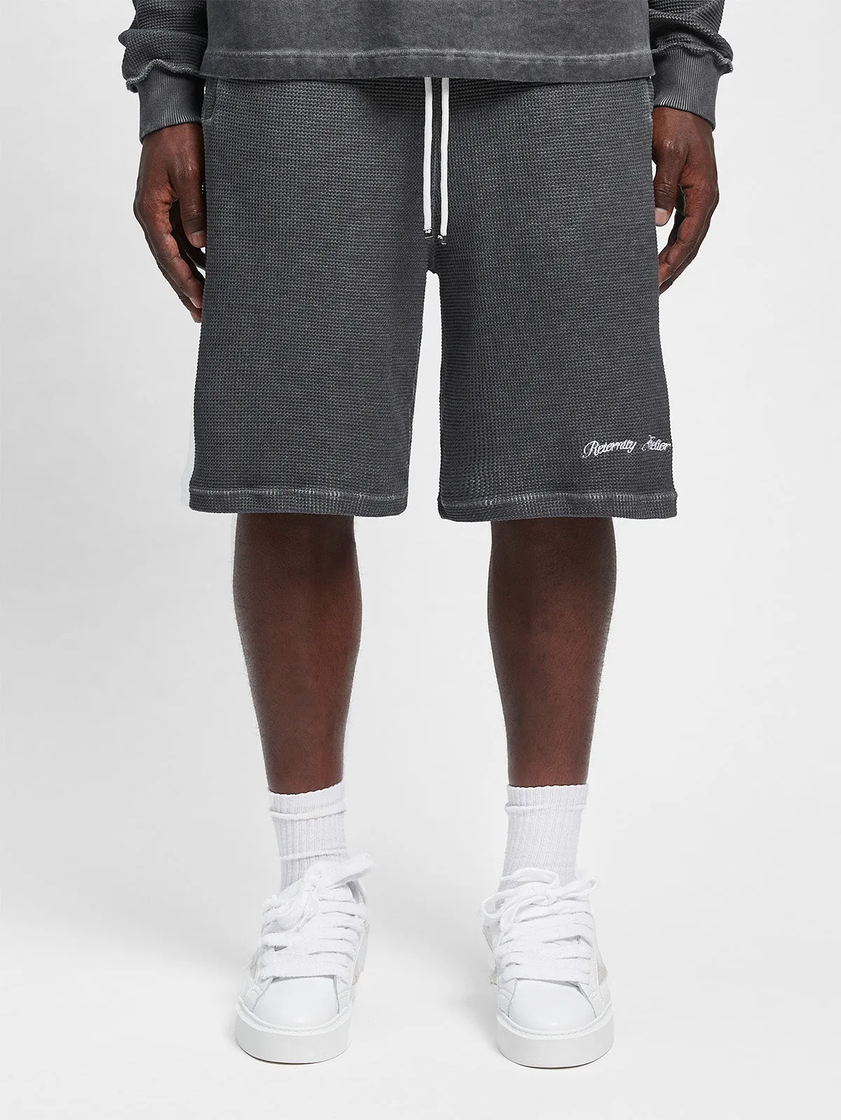 OIL WASHED WAFFLE SHORTS - VINTAGE GREY
