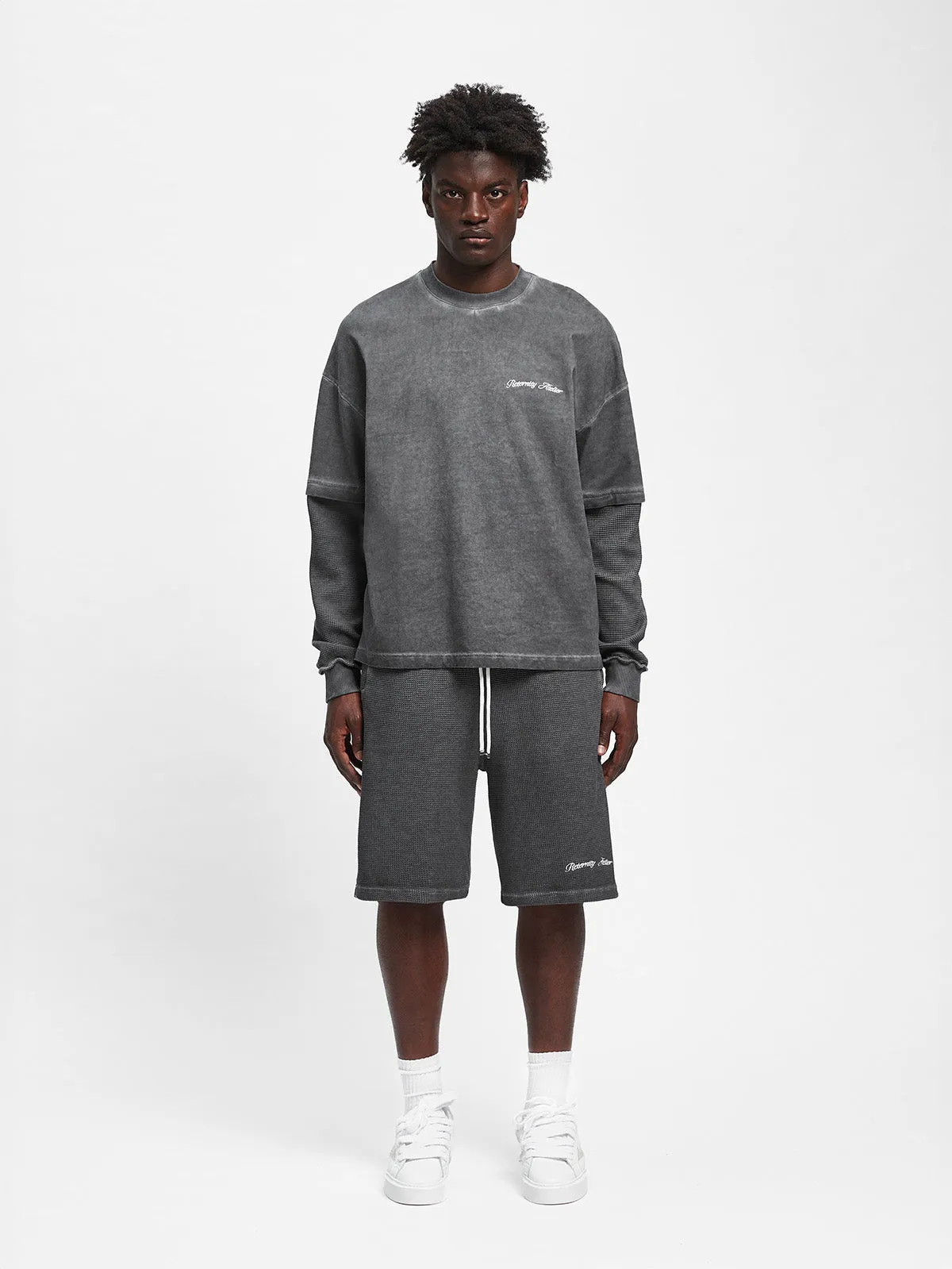 OIL WASHED WAFFLE SHORTS - VINTAGE GREY