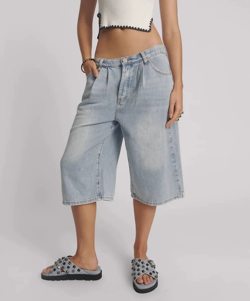 One Teaspoon - Beastie Low Waist Wide Leg Denim Shorts - Soft Blue