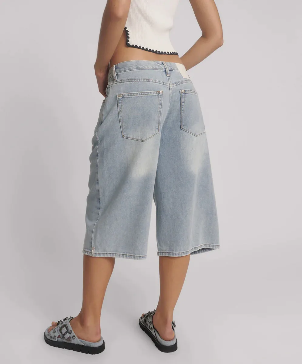 One Teaspoon - Beastie Low Waist Wide Leg Denim Shorts - Soft Blue