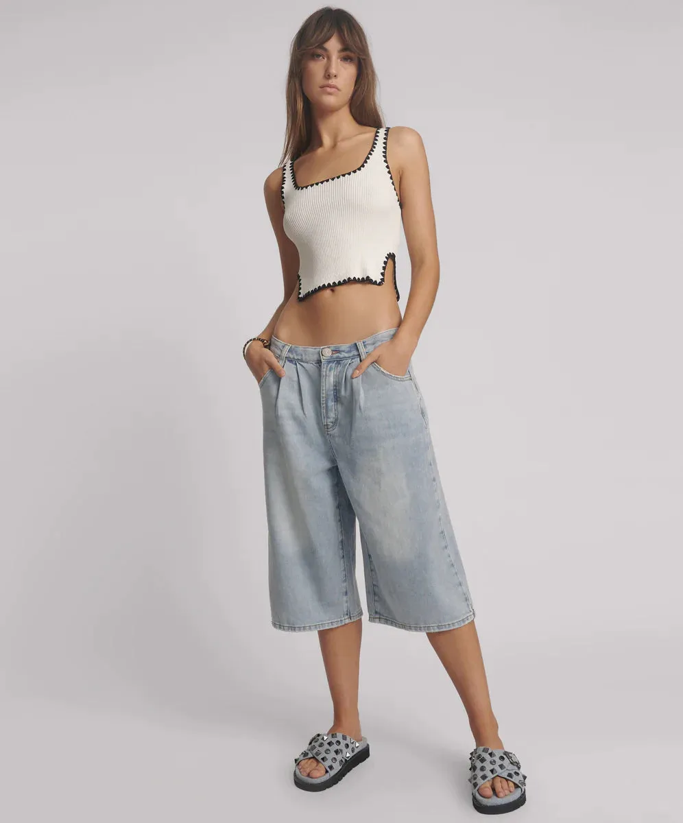 One Teaspoon - Beastie Low Waist Wide Leg Denim Shorts - Soft Blue