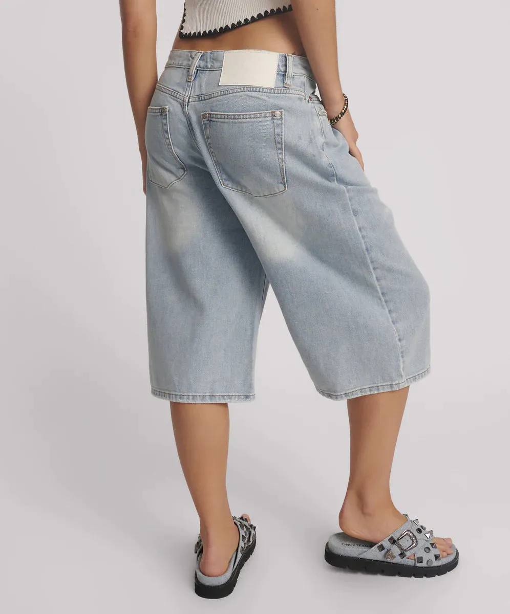 One Teaspoon - Beastie Low Waist Wide Leg Denim Shorts - Soft Blue