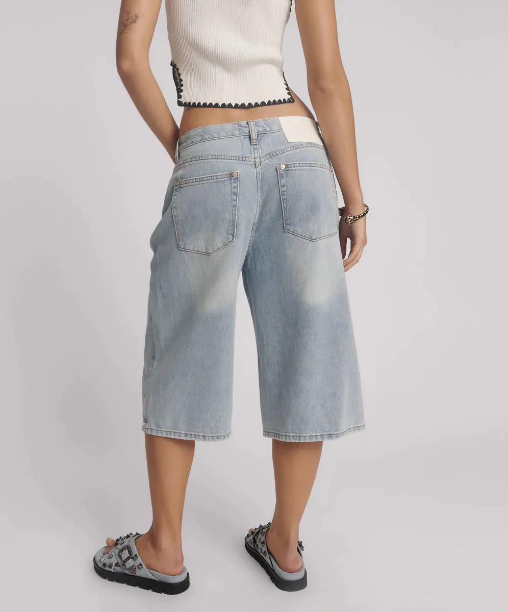 One Teaspoon - Beastie Low Waist Wide Leg Denim Shorts - Soft Blue