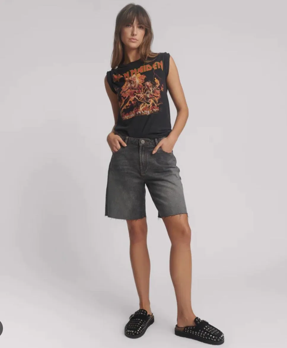 One Teaspoon - Jacksons Mid Waist Wide Leg Denim Shorts - Worn Black