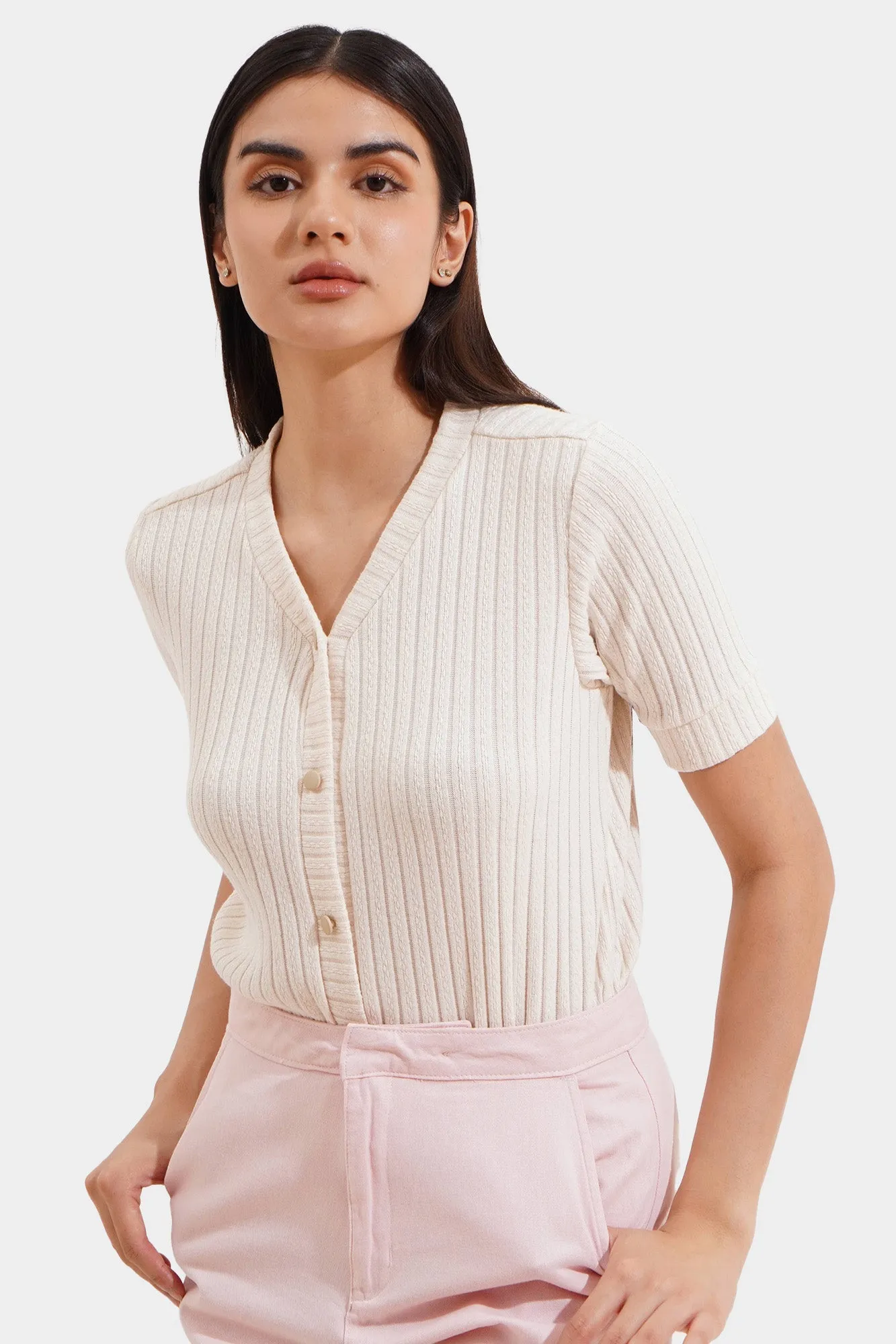 Openwork Button Down Tee
