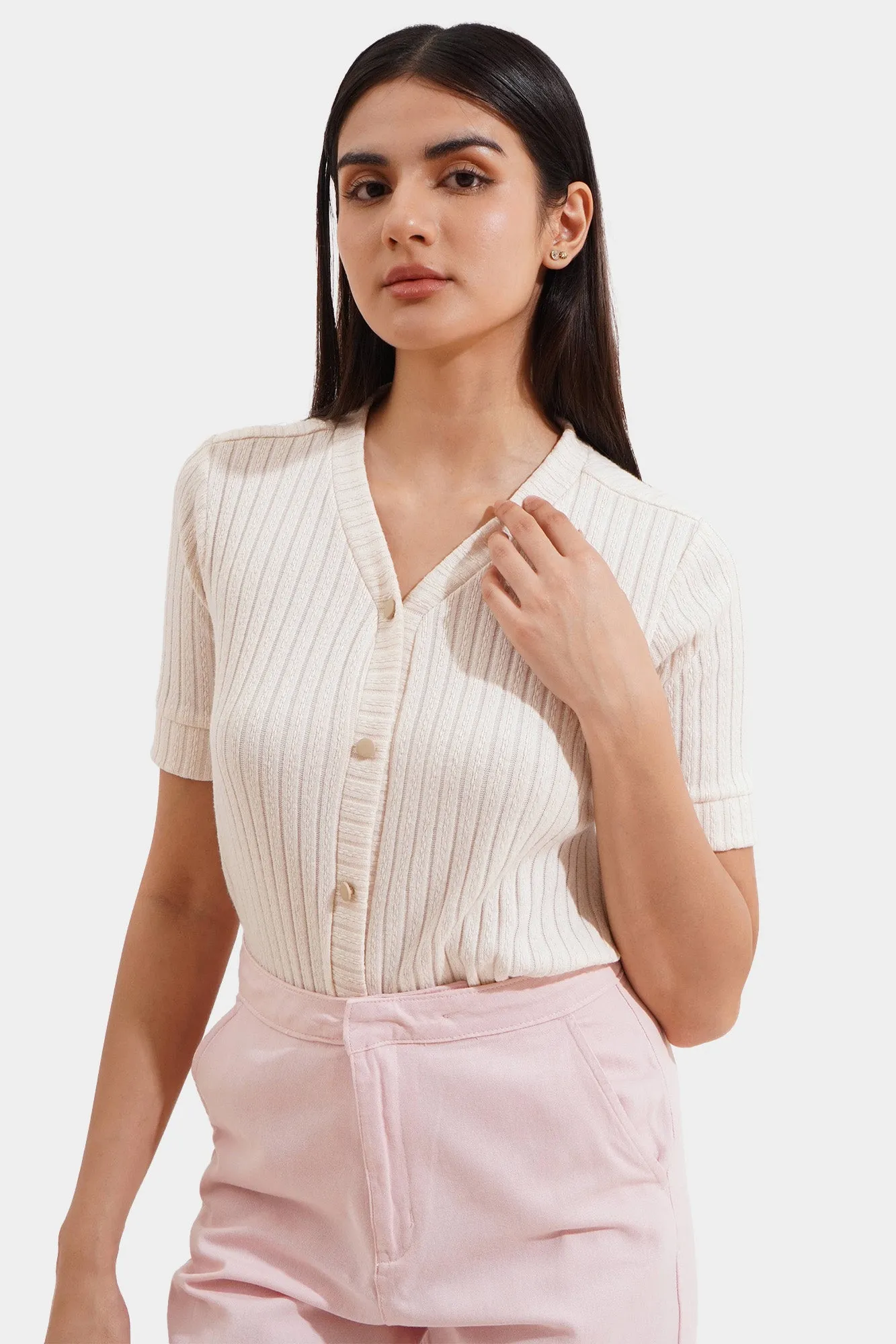 Openwork Button Down Tee