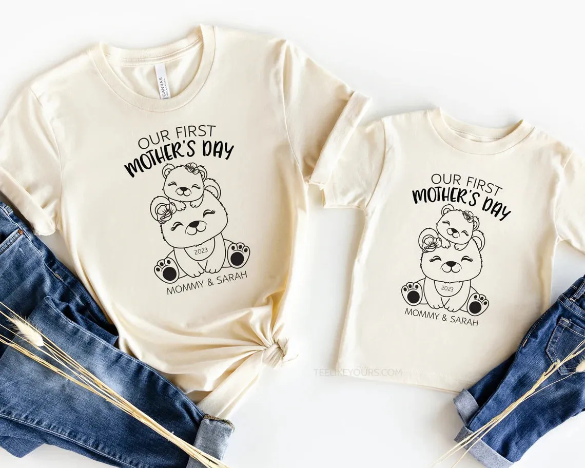 Our first Mother's day Matching Mommy & Me Custom t-shirt - Mother's Day Gift, New Mom Shirt, 1st Mother's day Mom and Baby - Bears Flowers