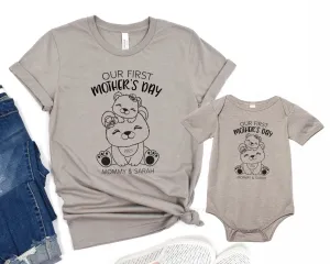 Our first Mother's day Matching Mommy & Me Custom t-shirt - Mother's Day Gift, New Mom Shirt, 1st Mother's day Mom and Baby - Bears Flowers