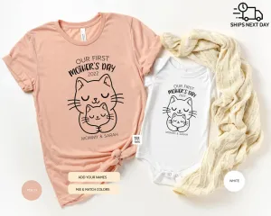 Our first Mother's day personalized matching Mommy and Me t-shirts - Mother's Day and New Mom Gift, Cat Mom Baby Kitten tees, Mother's Day Cat Outfit