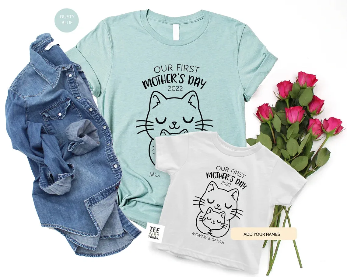 Our first Mother's day personalized matching Mommy and Me t-shirts - Mother's Day and New Mom Gift, Cat Mom Baby Kitten tees, Mother's Day Cat Outfit