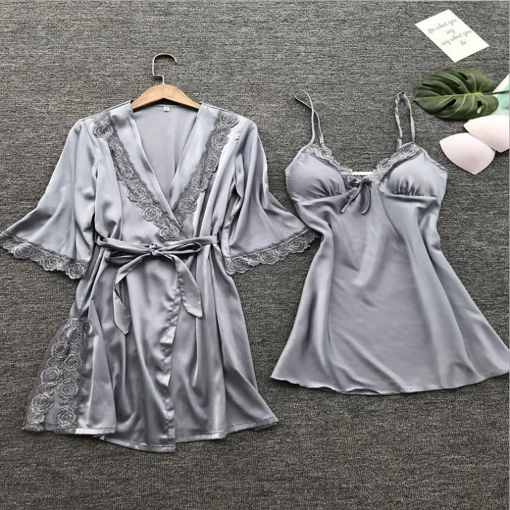 Pajamas simulation silk nightgown plus size nightdress