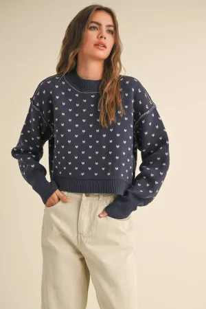 PATTERNED CROP SWEATER TOP