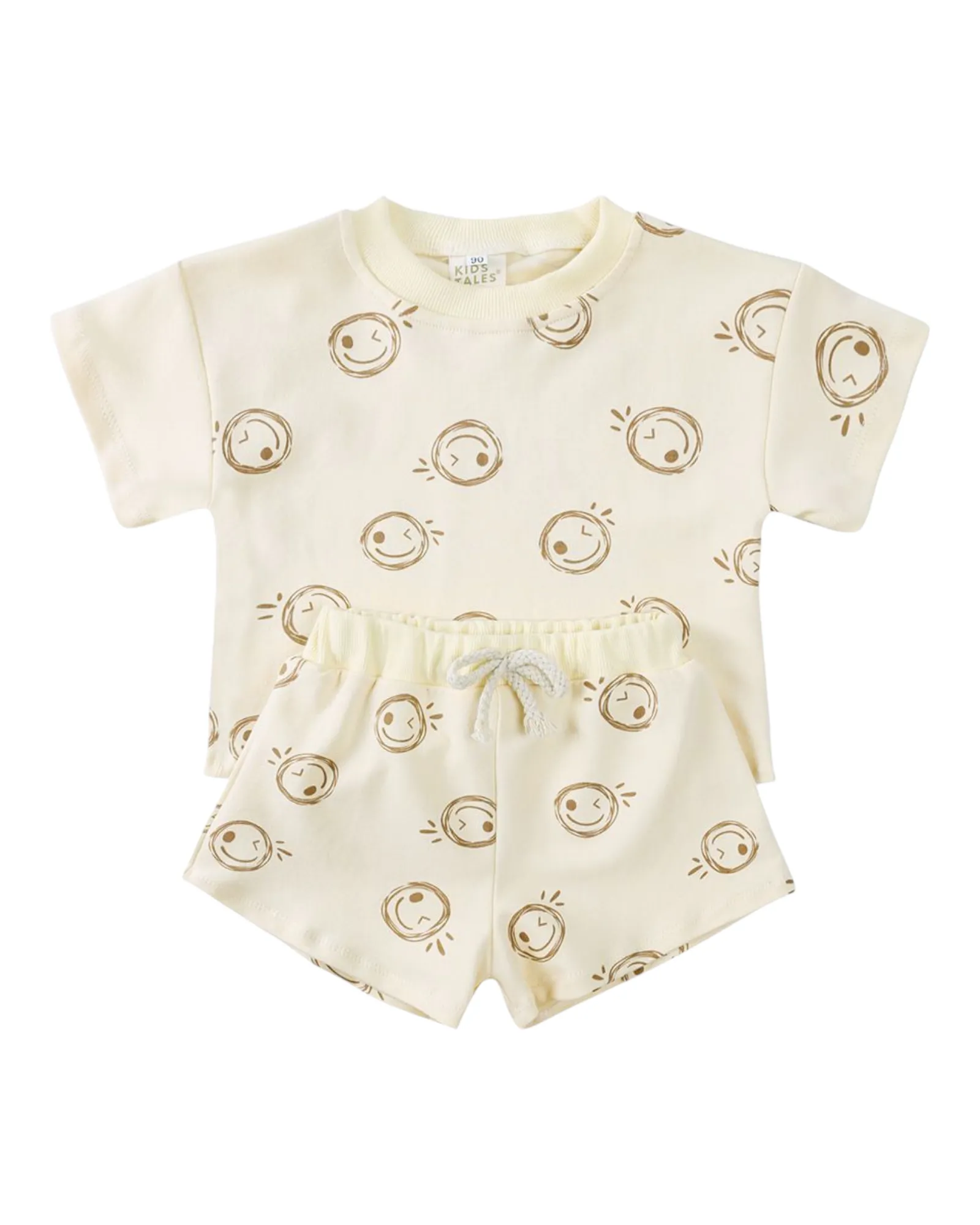Patterned Neutral T-Shirt and Shorts Set