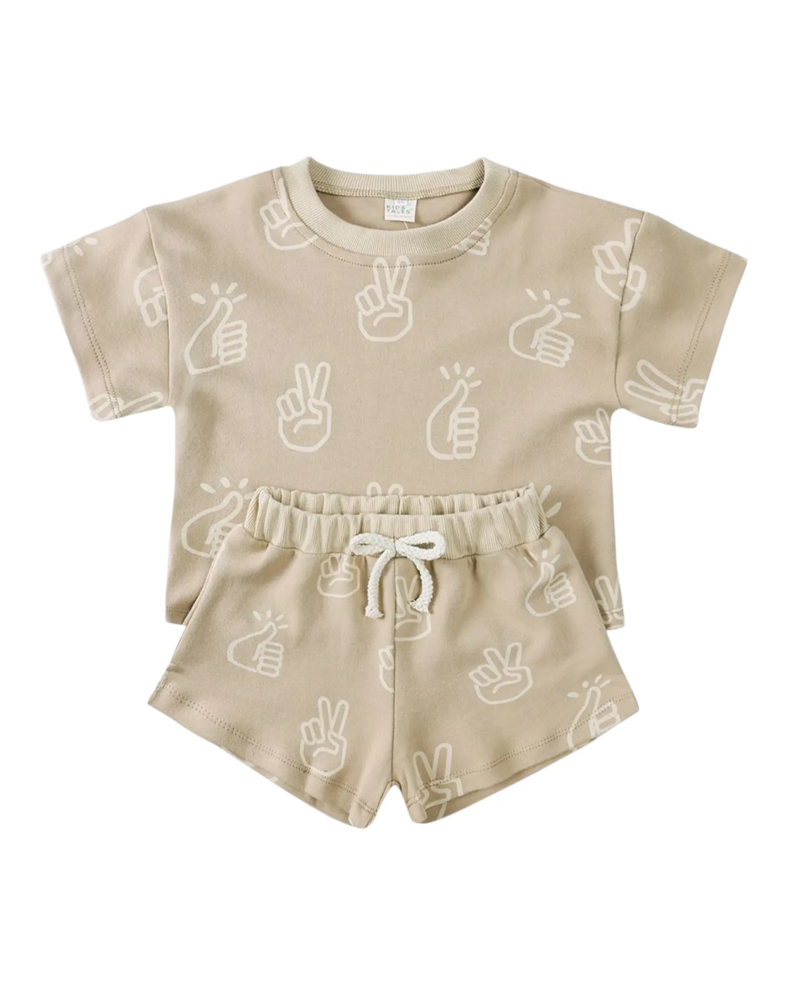 Patterned Neutral T-Shirt and Shorts Set