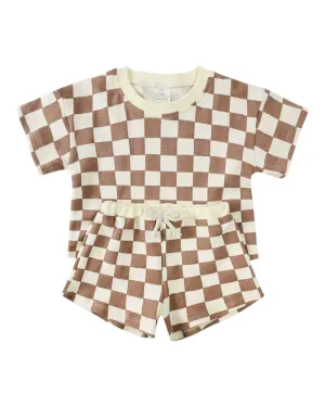 Patterned Neutral T-Shirt and Shorts Set