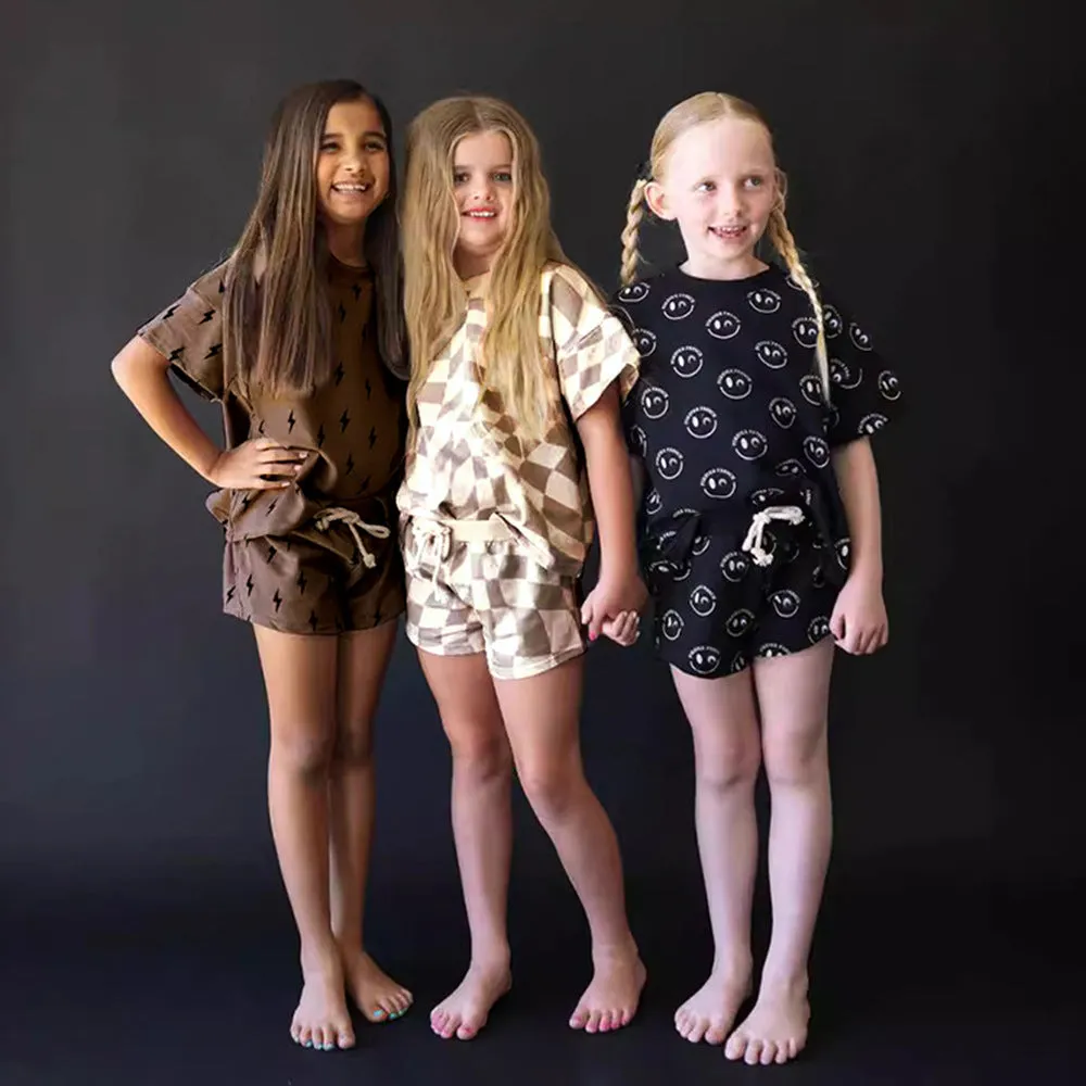 Patterned Neutral T-Shirt and Shorts Set