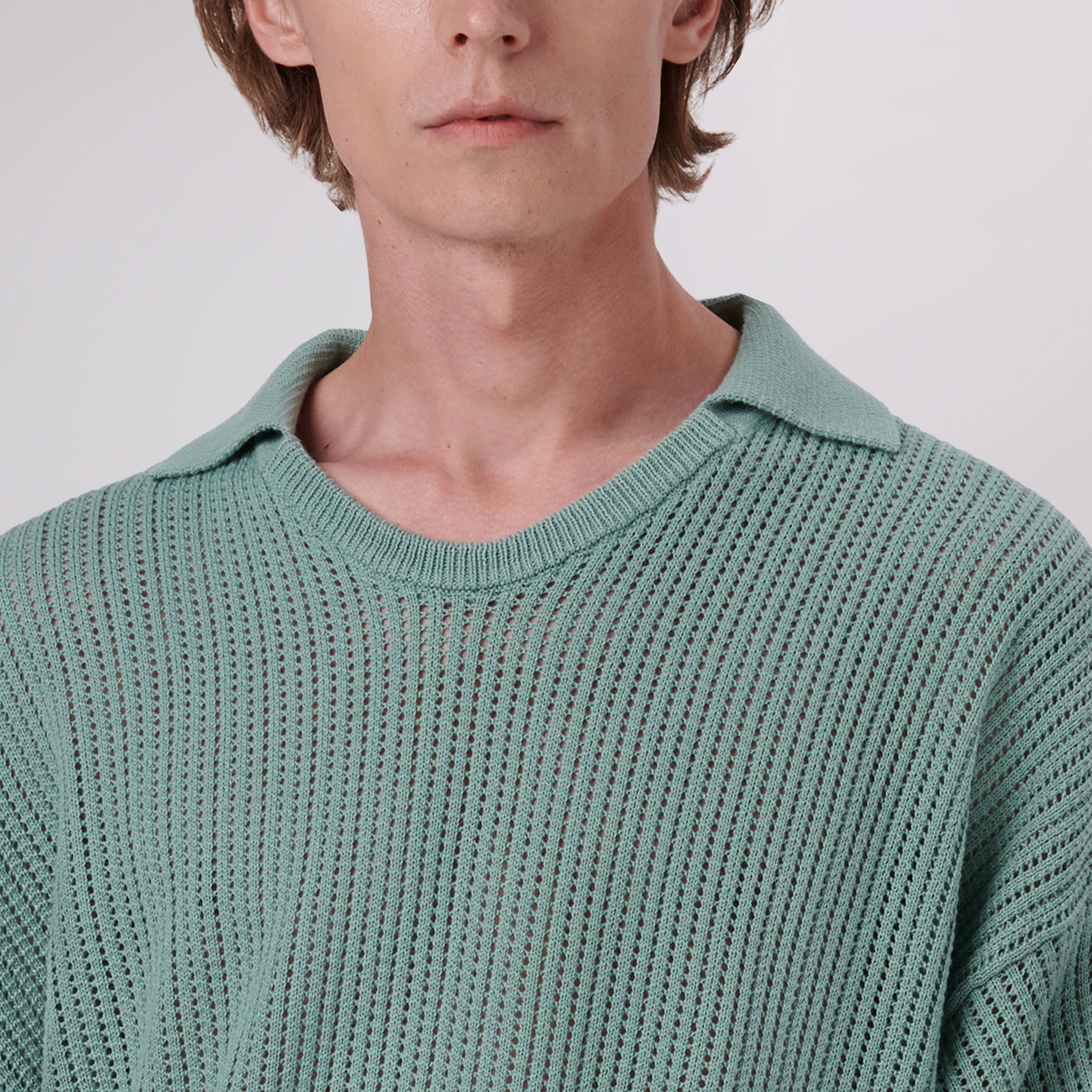 Patterned V-Neck Polo Sweater