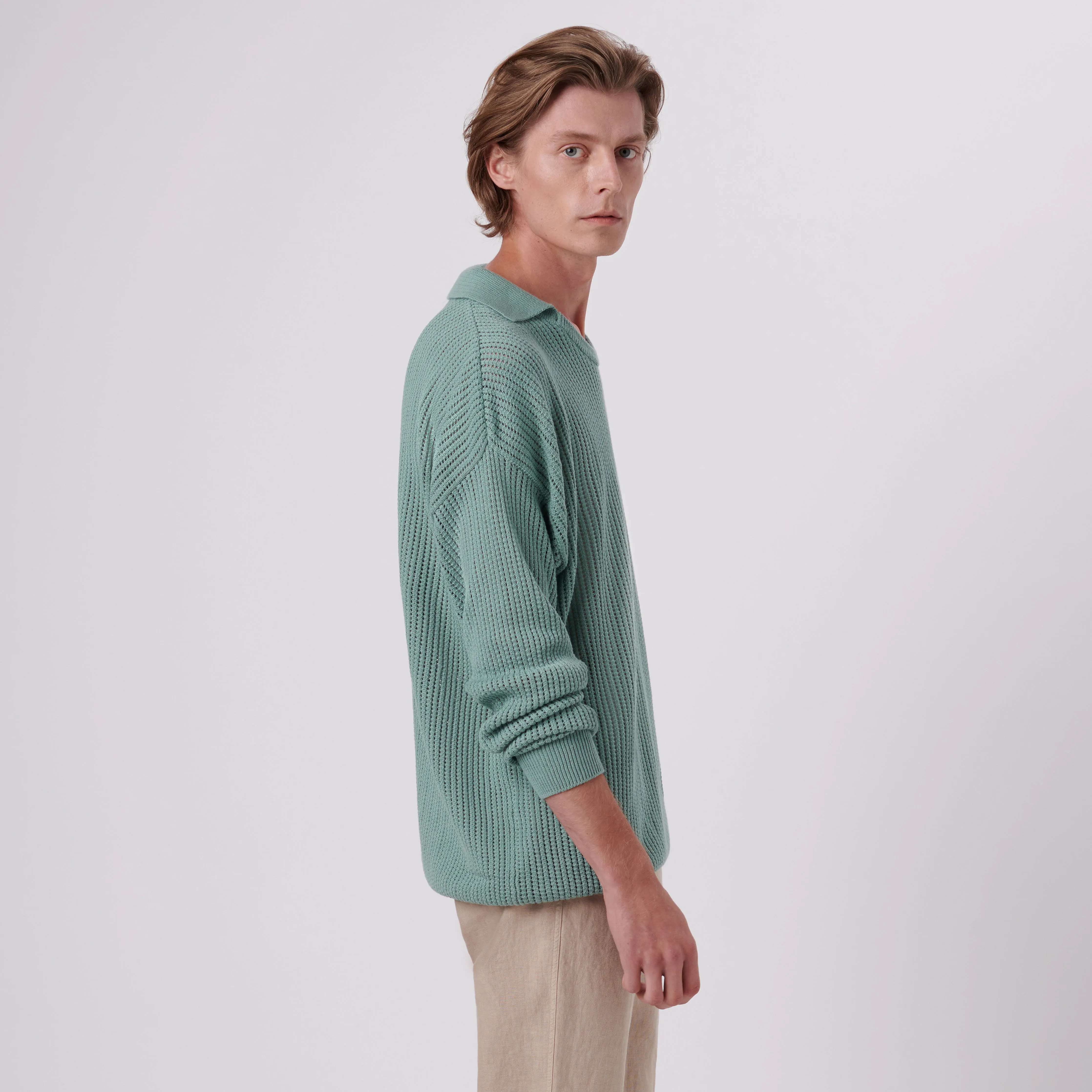 Patterned V-Neck Polo Sweater