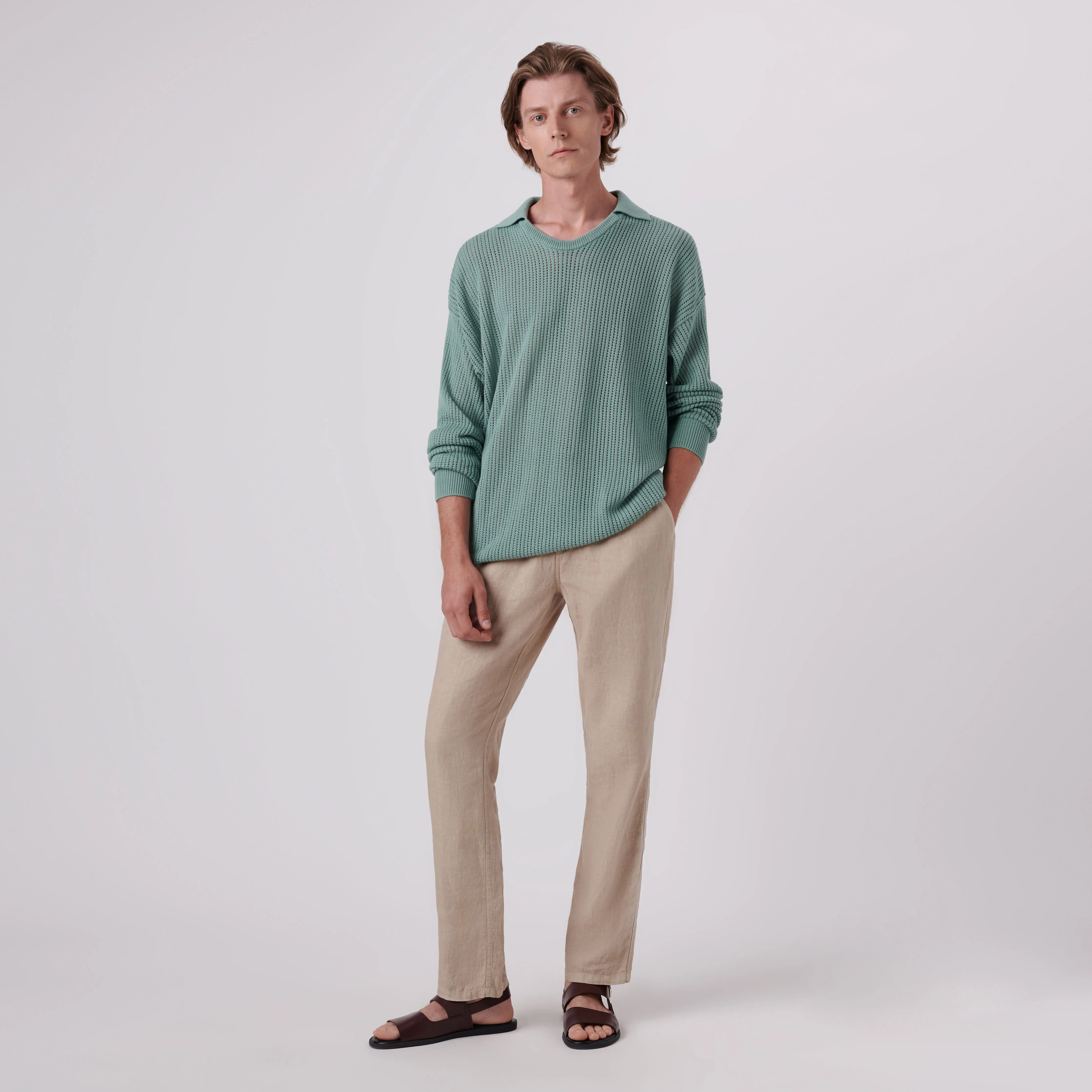 Patterned V-Neck Polo Sweater