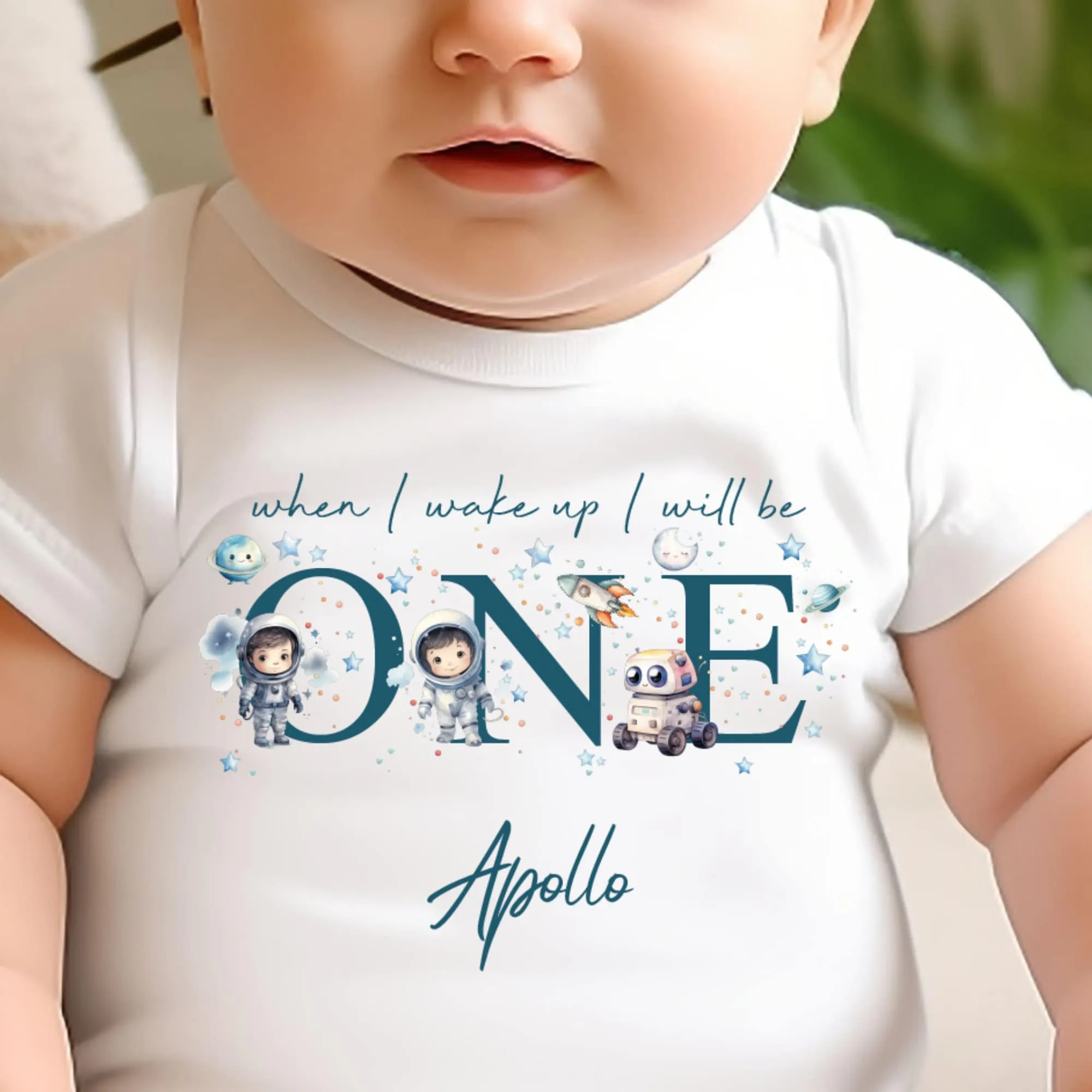 Personalised Astronaut Birthday sleepsuit, Space Boy vest, When I wake up I’ll be One Gift, 1st Birthday, My First Birthday Stars Romper