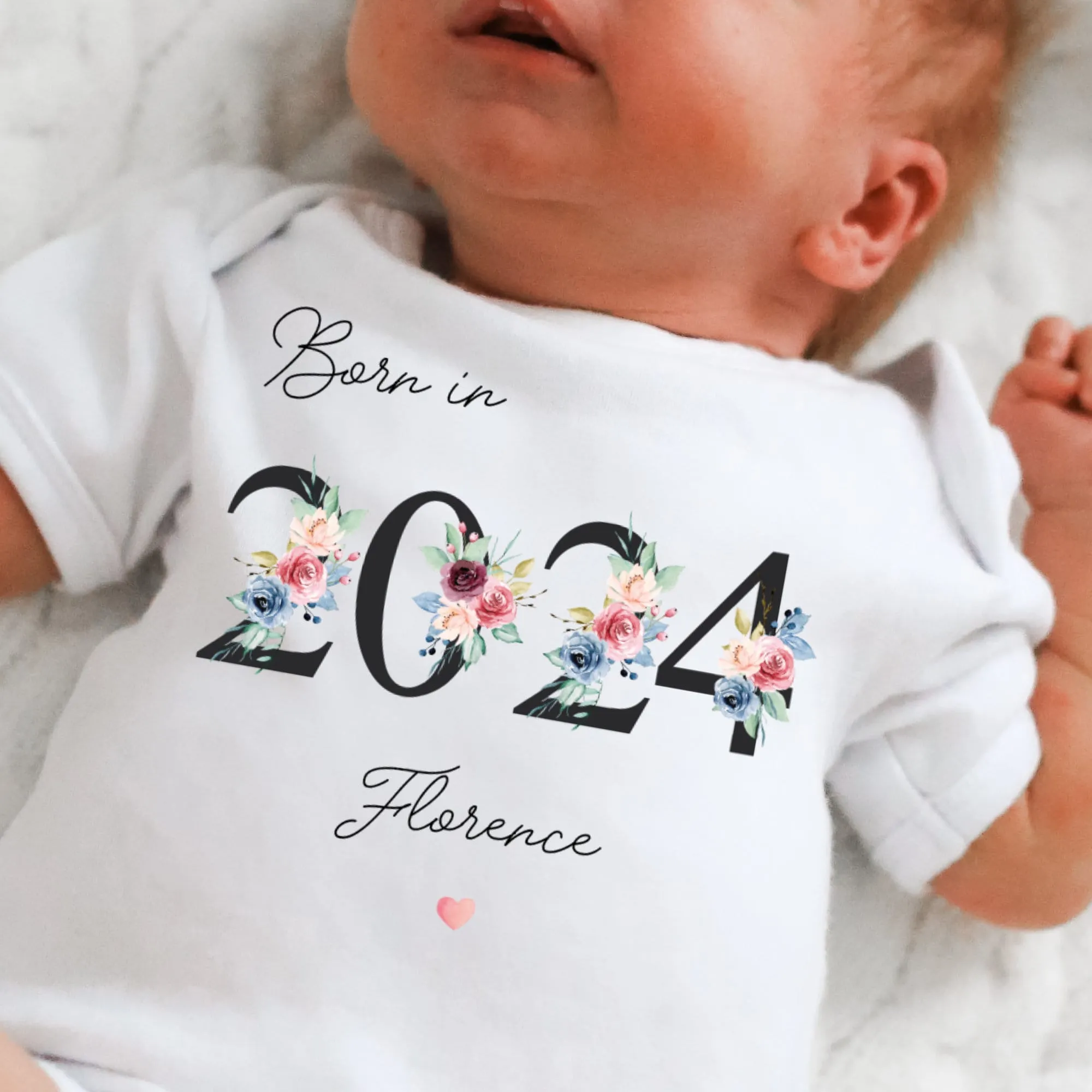Personalised Born in 2024 Baby Vest, Eucalyptus Baby Sleepsuit, Personalised Baby Vest, New Baby Gift, Baby Girl Boy, Baby Announcement Vest