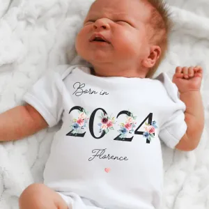 Personalised Born in 2024 Baby Vest, Eucalyptus Baby Sleepsuit, Personalised Baby Vest, New Baby Gift, Baby Girl Boy, Baby Announcement Vest