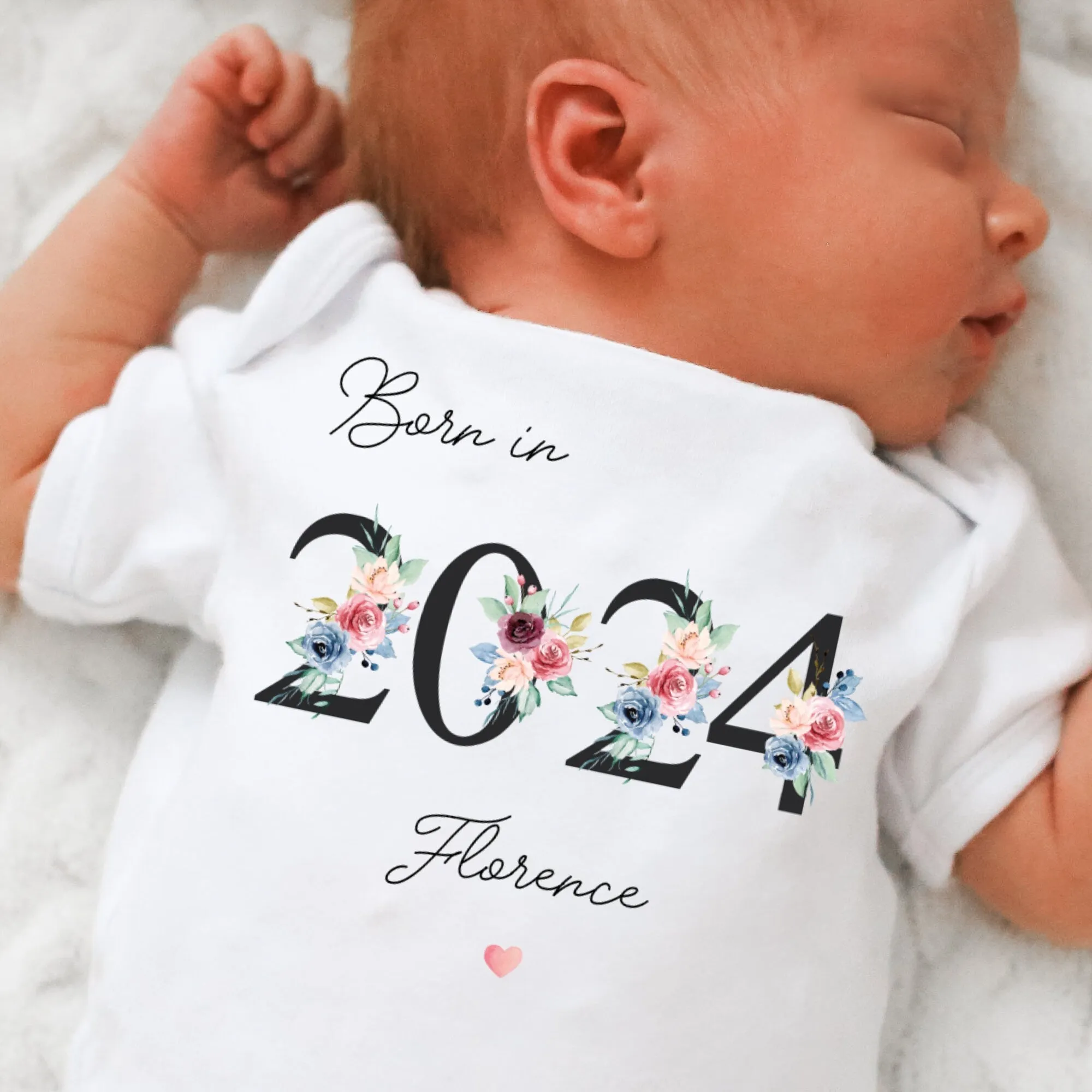 Personalised Born in 2024 Baby Vest, Eucalyptus Baby Sleepsuit, Personalised Baby Vest, New Baby Gift, Baby Girl Boy, Baby Announcement Vest