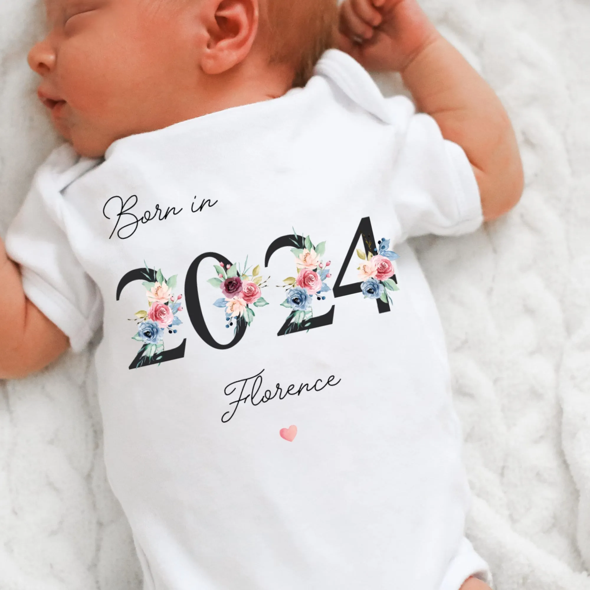 Personalised Born in 2024 Baby Vest, Eucalyptus Baby Sleepsuit, Personalised Baby Vest, New Baby Gift, Baby Girl Boy, Baby Announcement Vest