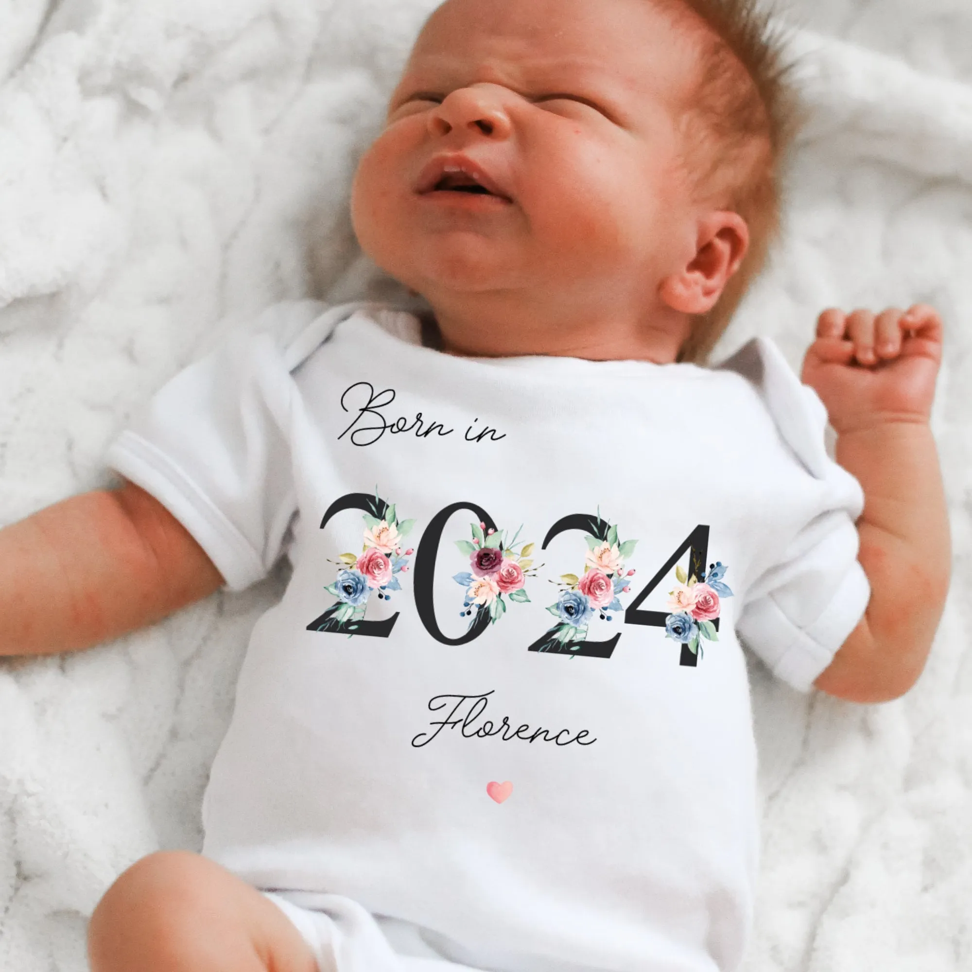 Personalised Born in 2024 Baby Vest, Eucalyptus Baby Sleepsuit, Personalised Baby Vest, New Baby Gift, Baby Girl Boy, Baby Announcement Vest