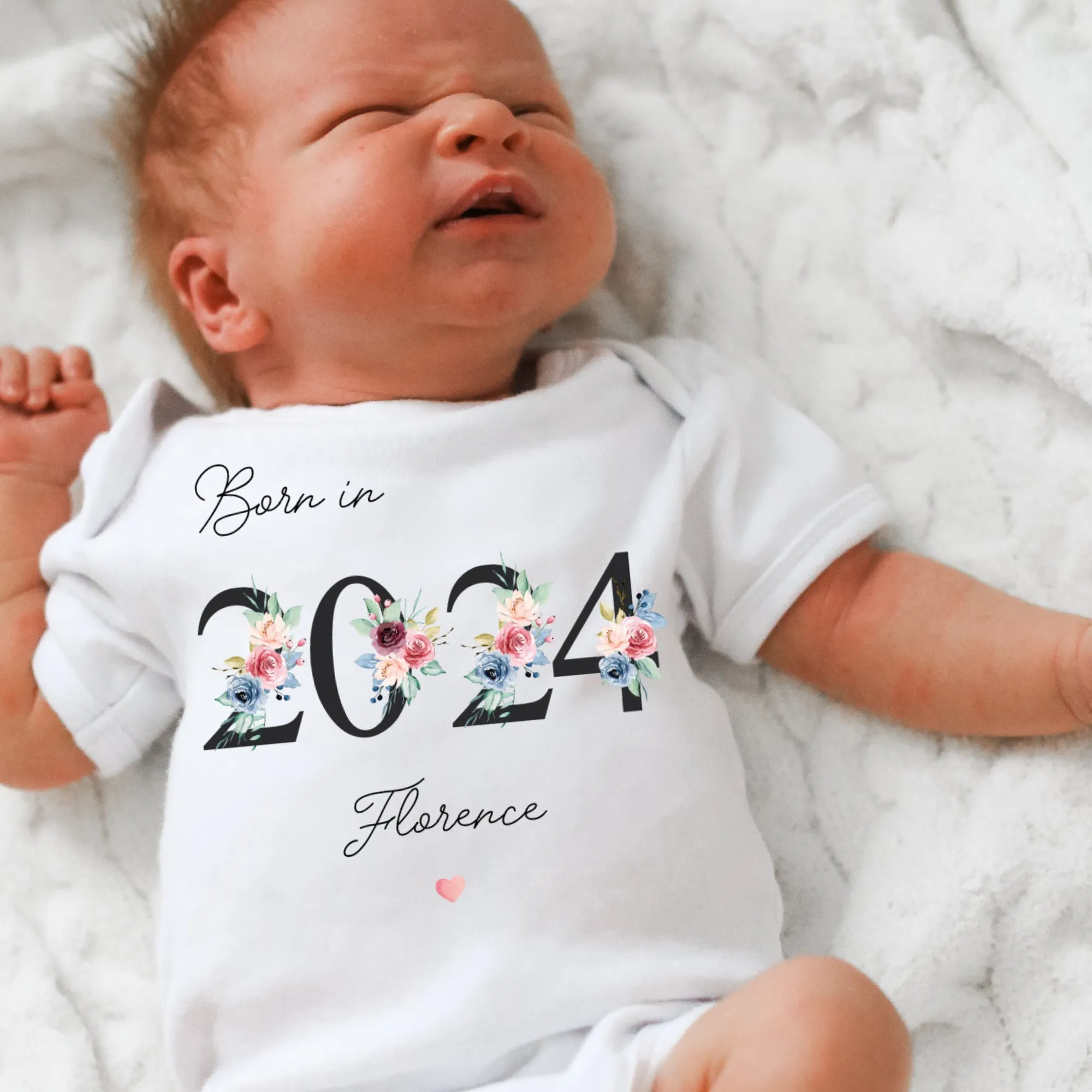 Personalised Born in 2024 Baby Vest, Eucalyptus Baby Sleepsuit, Personalised Baby Vest, New Baby Gift, Baby Girl Boy, Baby Announcement Vest