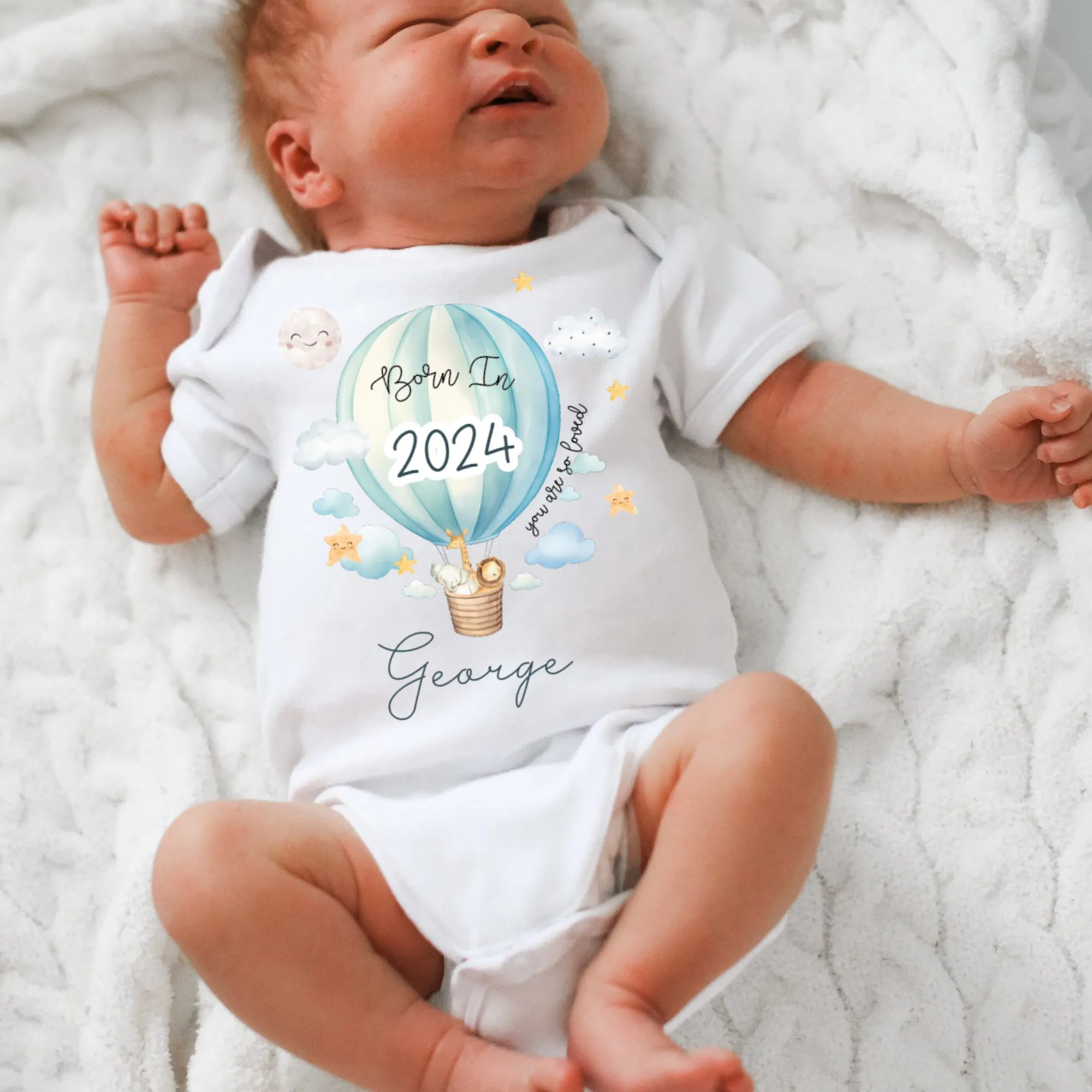 Personalised Born in 2024 Baby Vest, Safari Baby Sleepsuit, Personalised Baby Outfit, New Baby Gift, Cute Baby Boy, Baby Announcement Vest