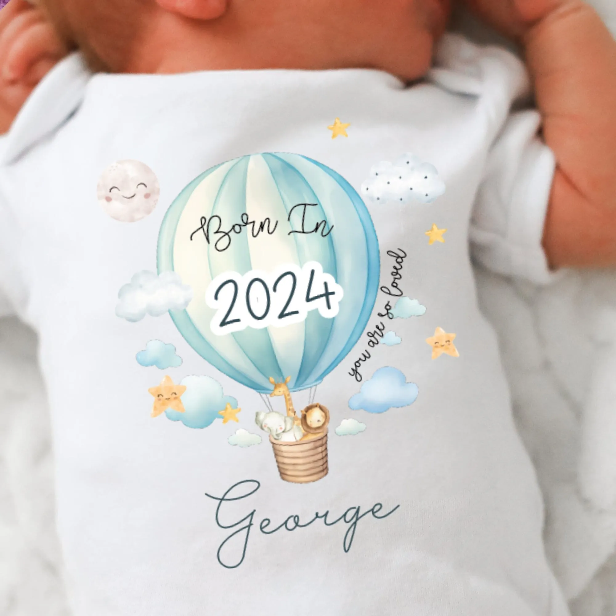 Personalised Born in 2024 Baby Vest, Safari Baby Sleepsuit, Personalised Baby Outfit, New Baby Gift, Cute Baby Boy, Baby Announcement Vest