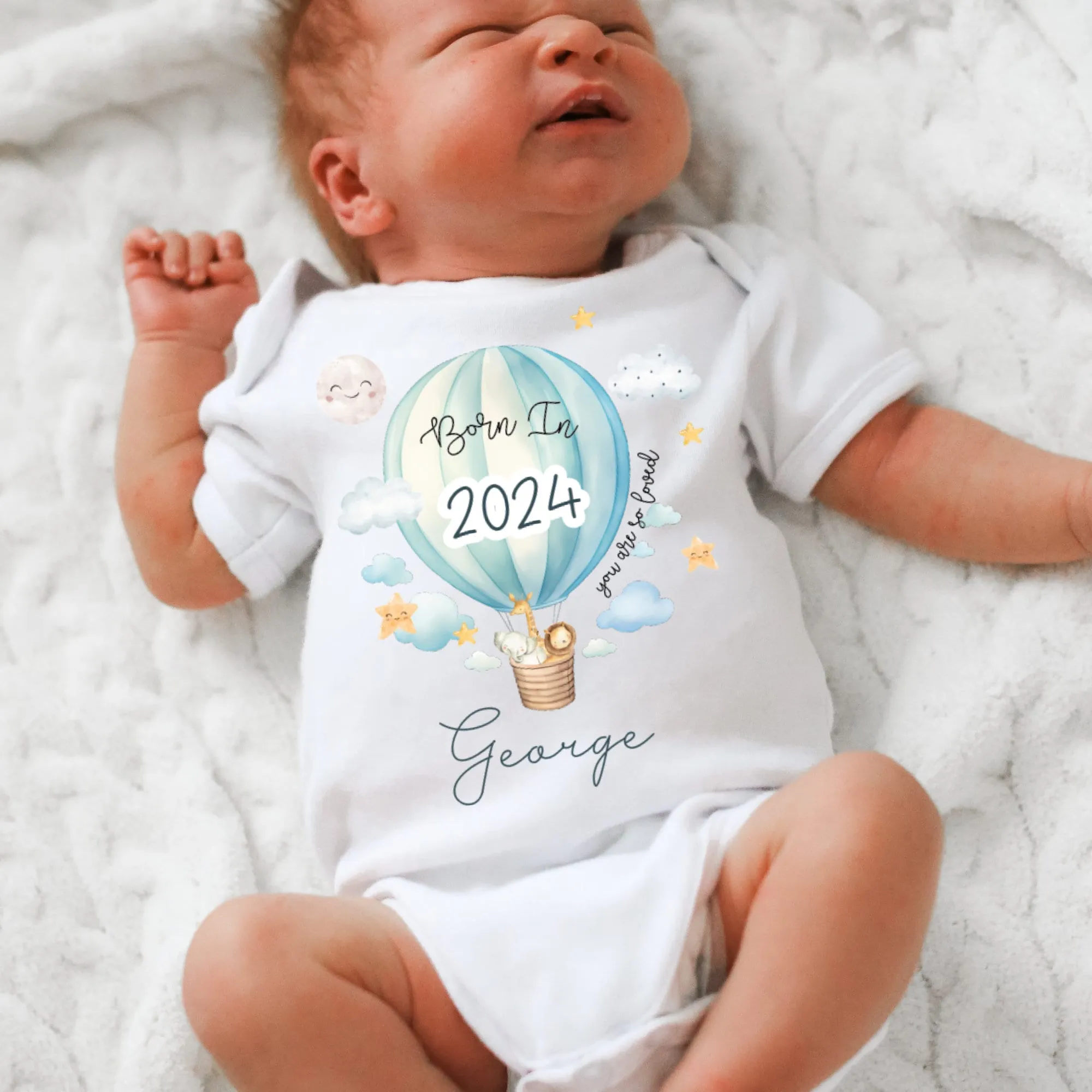 Personalised Born in 2024 Baby Vest, Safari Baby Sleepsuit, Personalised Baby Outfit, New Baby Gift, Cute Baby Boy, Baby Announcement Vest