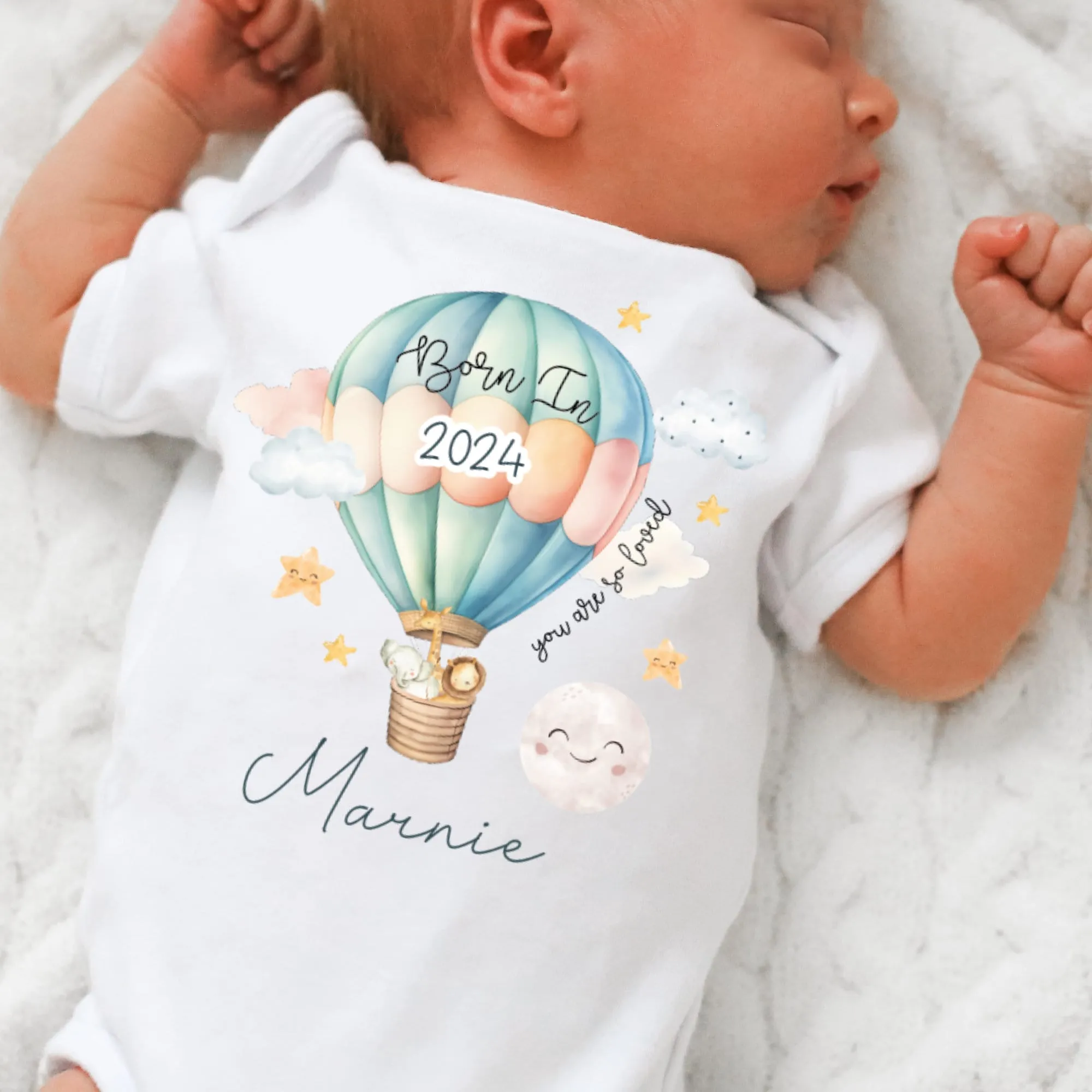 Personalised Born in 2024 Baby Vest, Safari Baby Sleepsuit, Personalised Baby Vest, New Baby Gift, Cute Baby Girl, Baby Announcement Vest