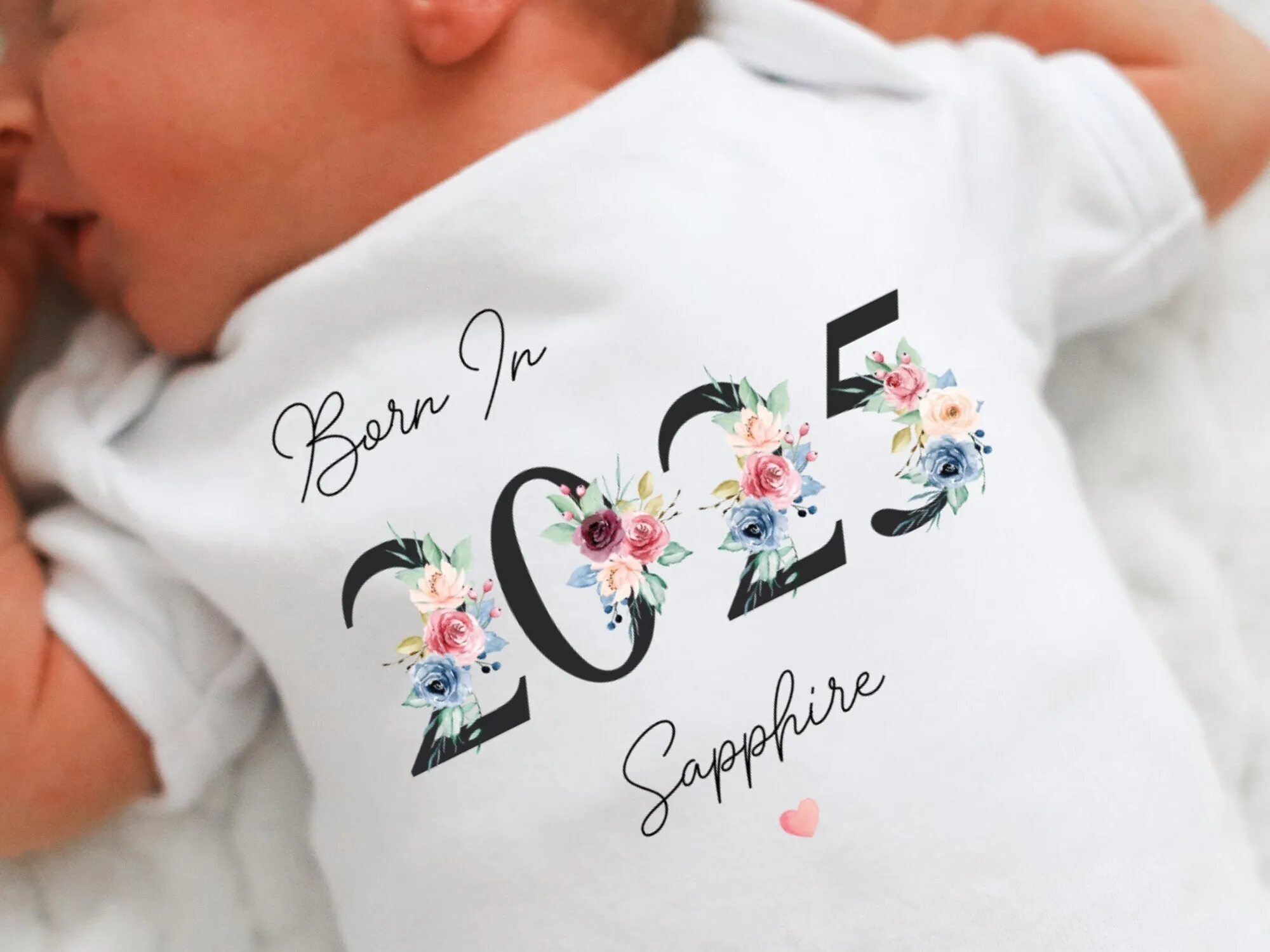 Personalised Born in 2025 Baby Vest, Floral Baby Sleepsuit, Personalised Baby Romper, New Baby Gift, Year Baby Girl, Baby Announcement Vest