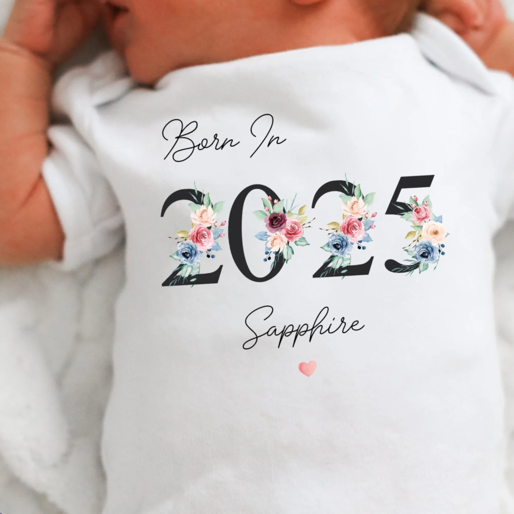 Personalised Born in 2025 Baby Vest, Floral Baby Sleepsuit, Personalised Baby Romper, New Baby Gift, Year Baby Girl, Baby Announcement Vest