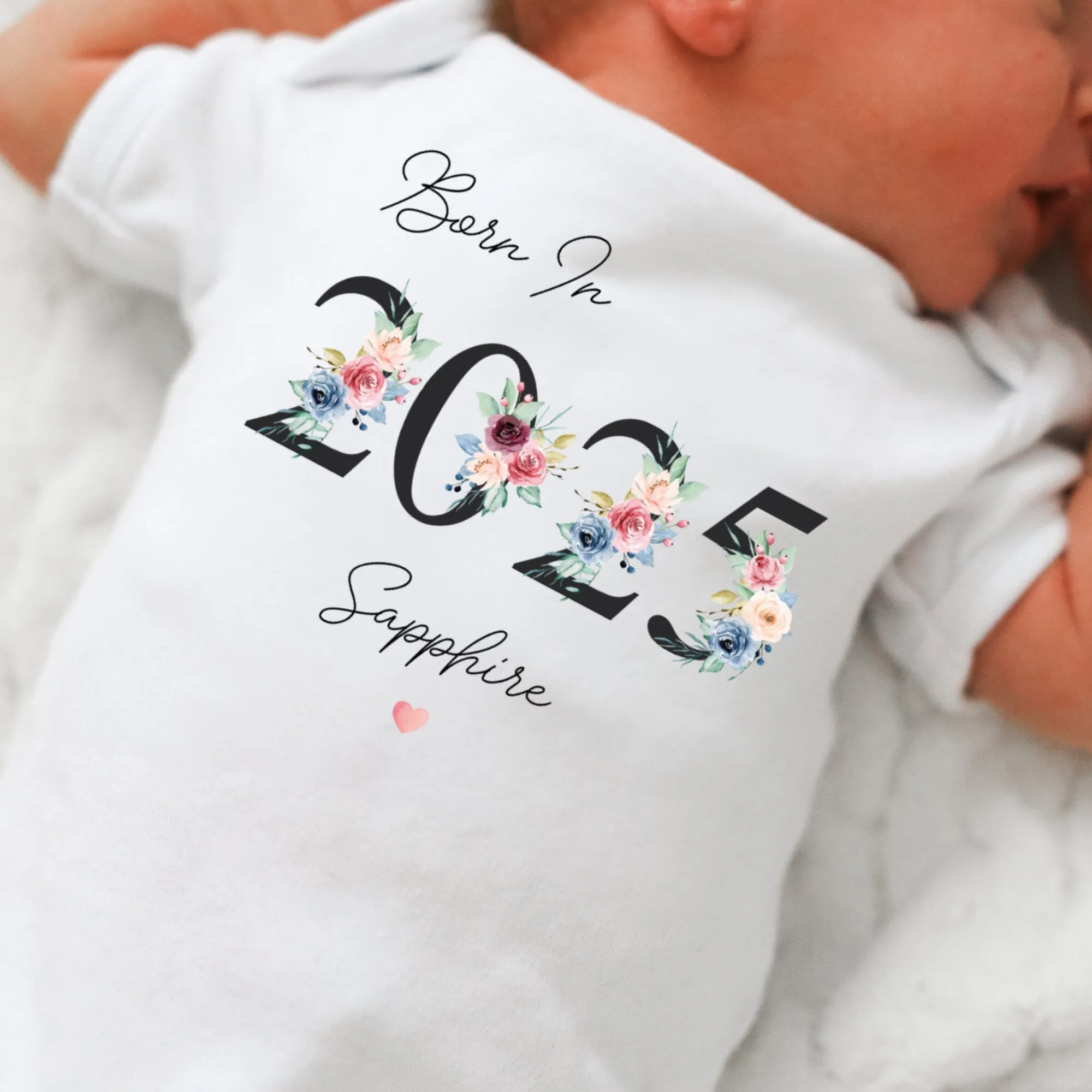 Personalised Born in 2025 Baby Vest, Floral Baby Sleepsuit, Personalised Baby Romper, New Baby Gift, Year Baby Girl, Baby Announcement Vest