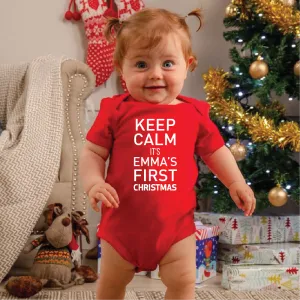 Personalised Keep Calm It's Baby's First Christmas Outfit