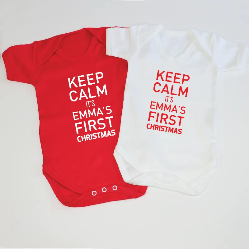 Personalised Keep Calm It's Baby's First Christmas Outfit