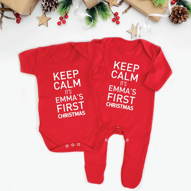 Personalised Keep Calm It's Baby's First Christmas Outfit