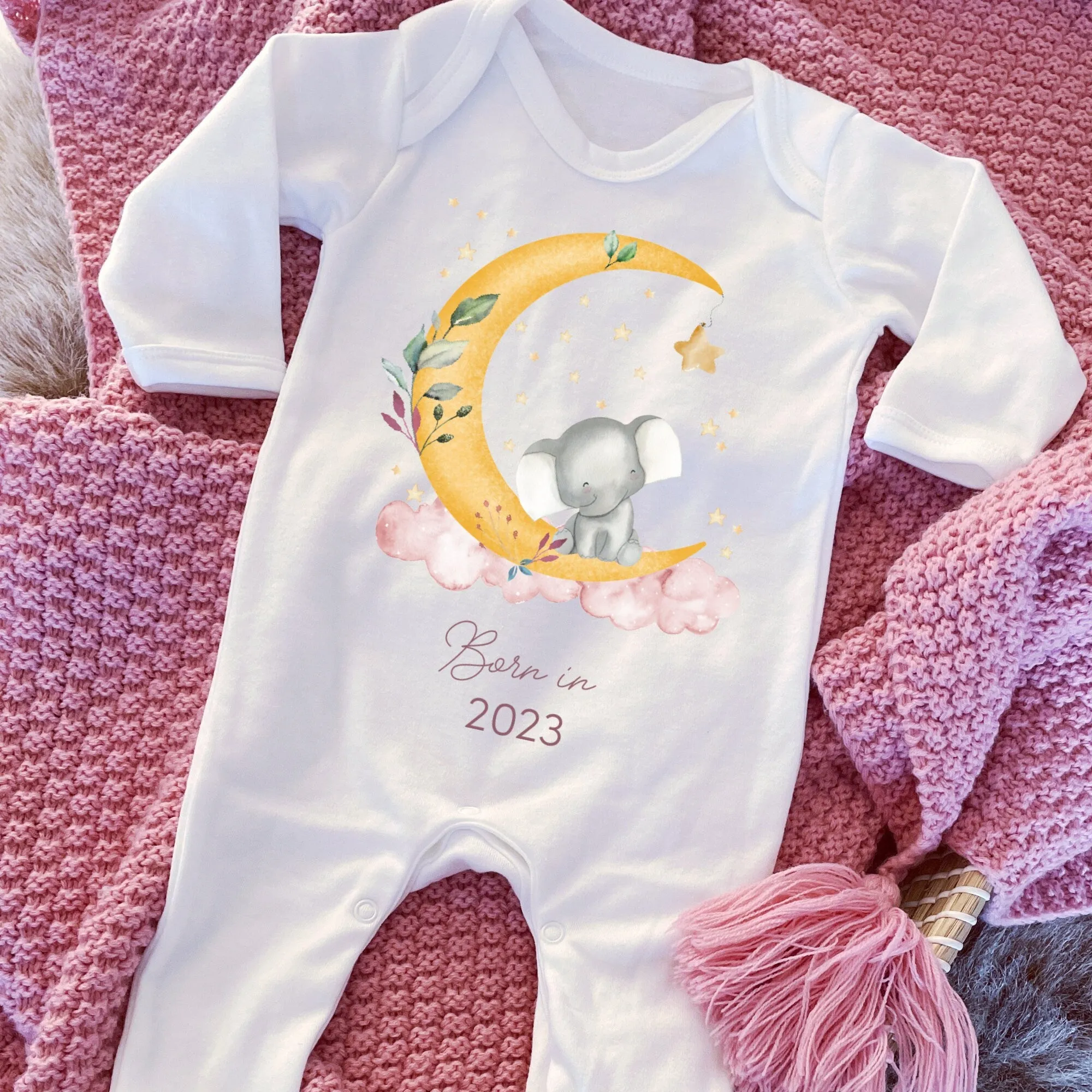 Personalised Sleepsuit, New baby gift, Born in 2023 gift, Personalised baby grow, Safari baby gift, Going home outfit, Baby keepsake vest